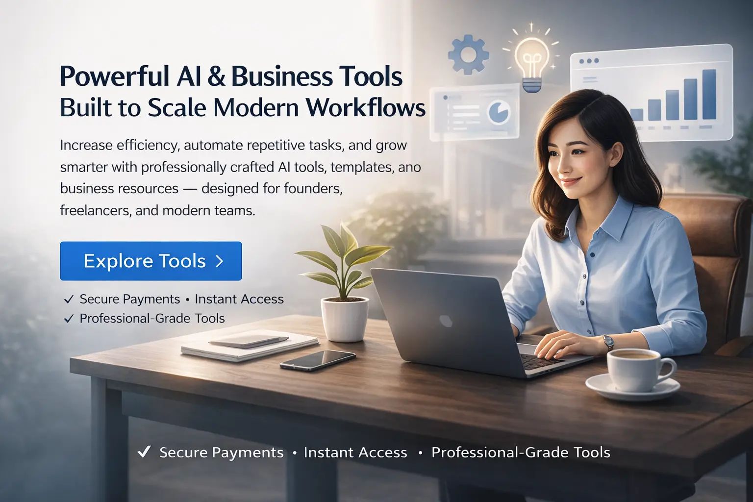 TaskNova Labs AI and business tools dashboard with professional working on laptop